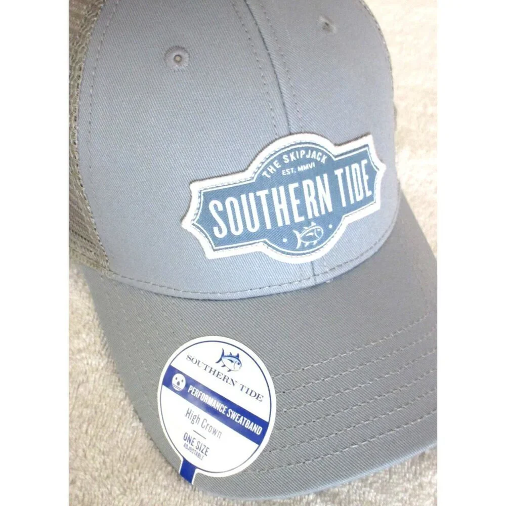 Southern Tide Men's The Skipjack Badge Patch Trucker Hat Dusty Blue Grey NWT